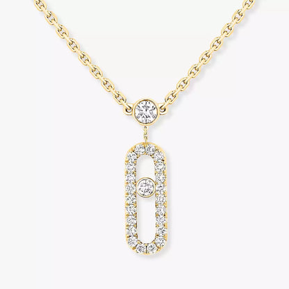 [GALE]2 Rows Rose Gold Diamond Pave_ Necklace Move Uno