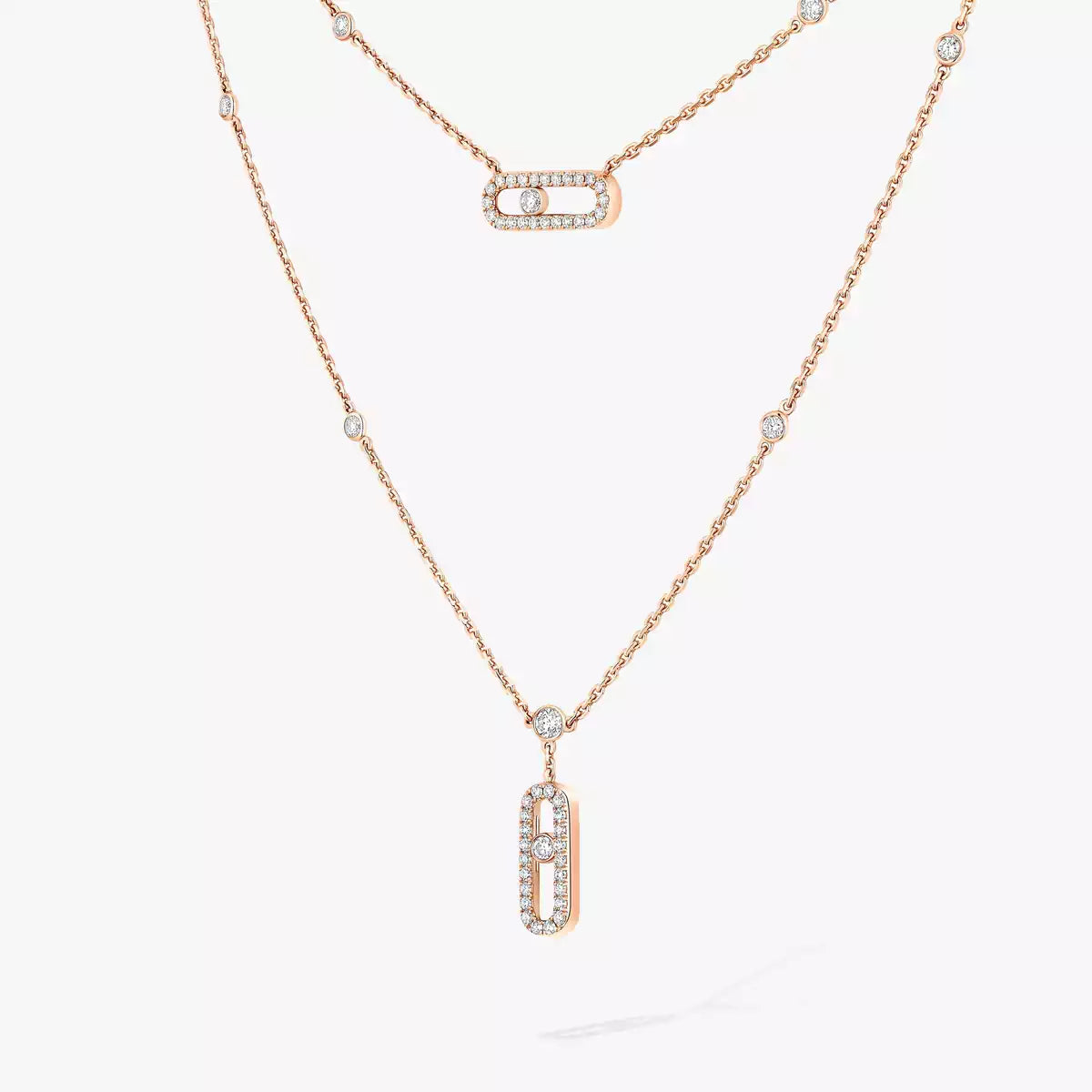 [GALE]2 Rows Rose Gold Diamond Pave_ Necklace Move Uno