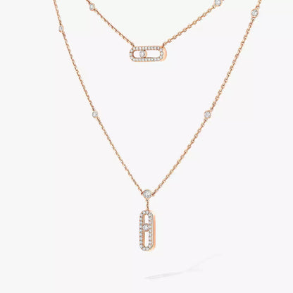 [GALE]2 Rows Rose Gold Diamond Pave_ Necklace Move Uno