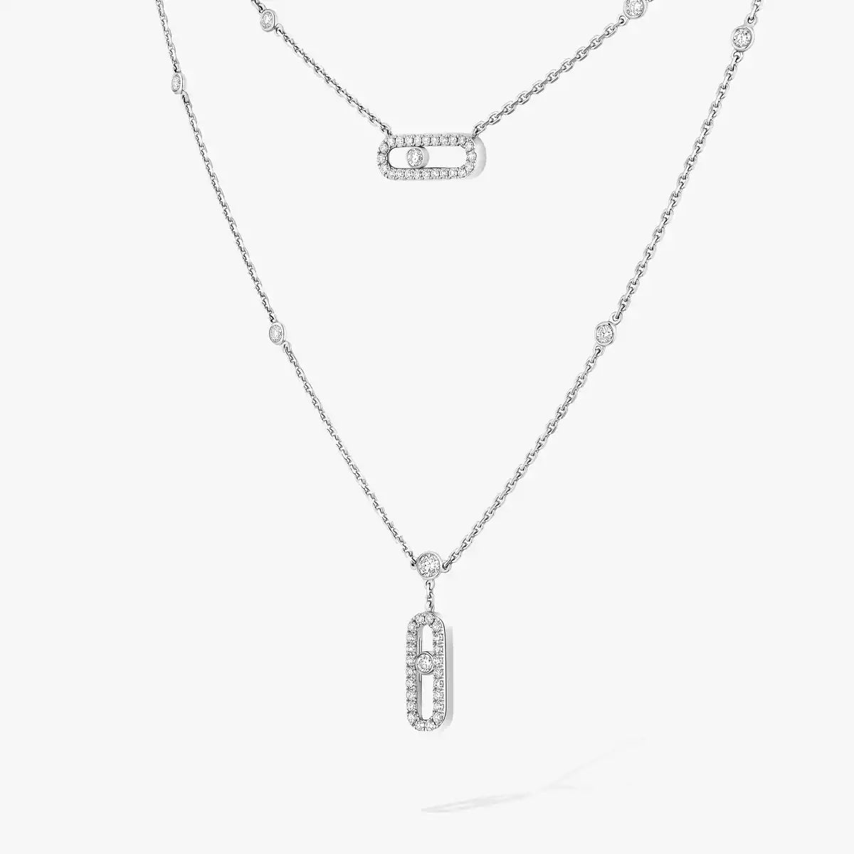 [GALE]2 Rows Rose Gold Diamond Pave_ Necklace Move Uno