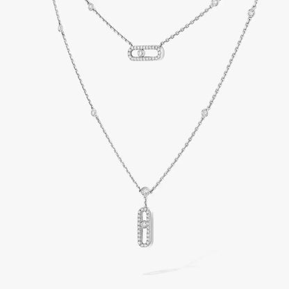 [GALE]2 Rows Rose Gold Diamond Pave_ Necklace Move Uno