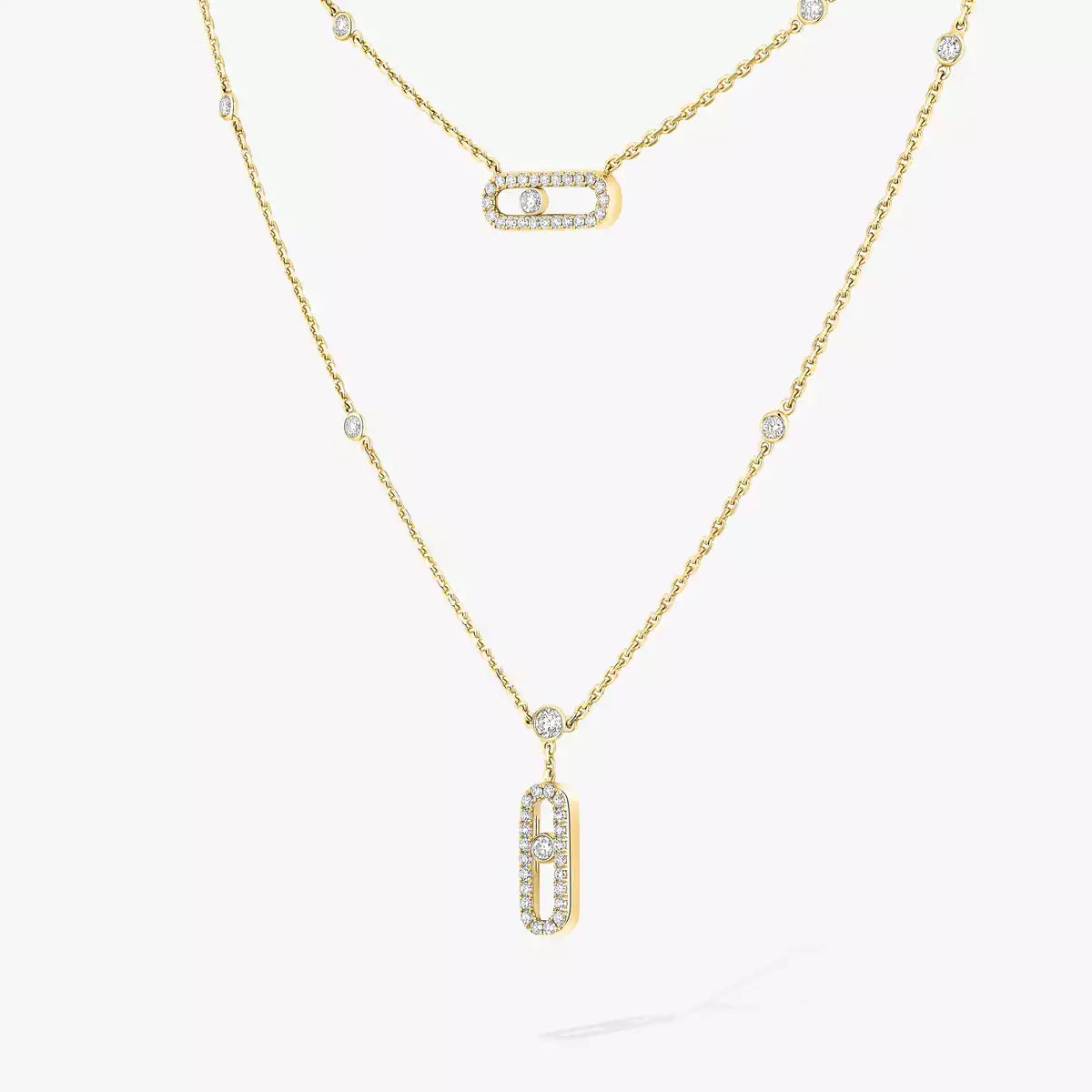 [GALE]2 Rows Rose Gold Diamond Pave_ Necklace Move Uno