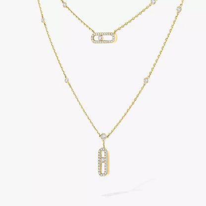 [GALE]2 Rows Rose Gold Diamond Pave_ Necklace Move Uno
