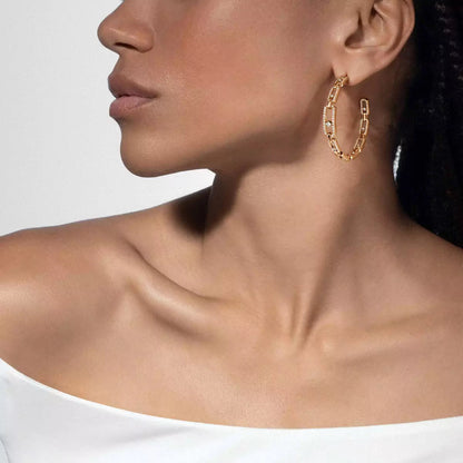[[GALE]Move Link Diamond Hoop Earrings