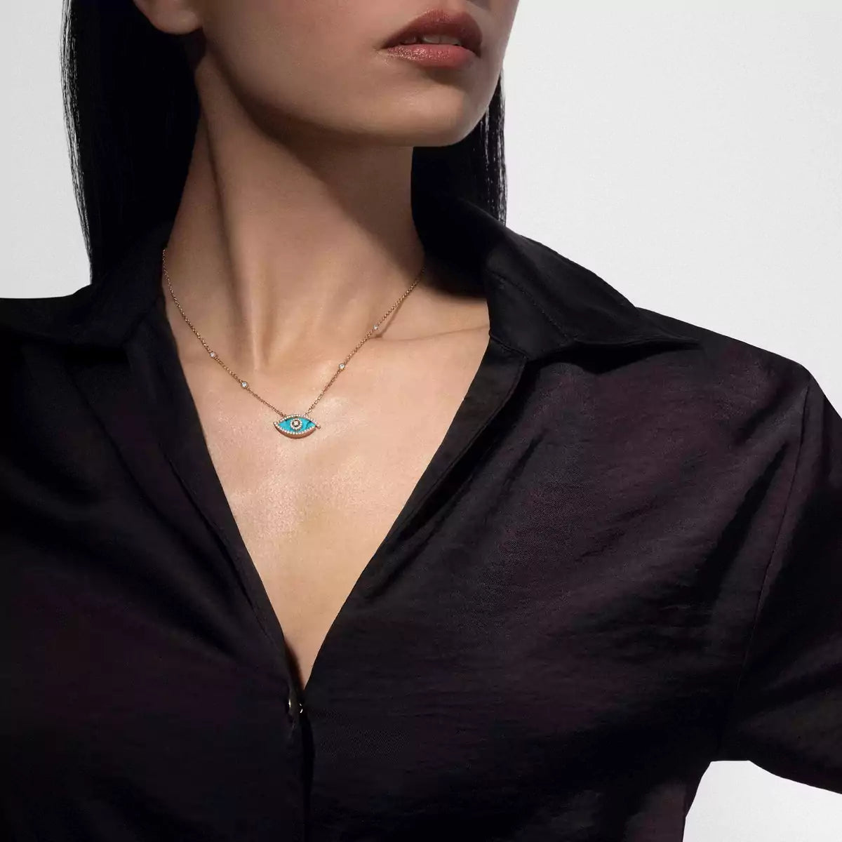 [GALE]Lucky Eye Diamond Necklace in Rose Gold and Turquoise