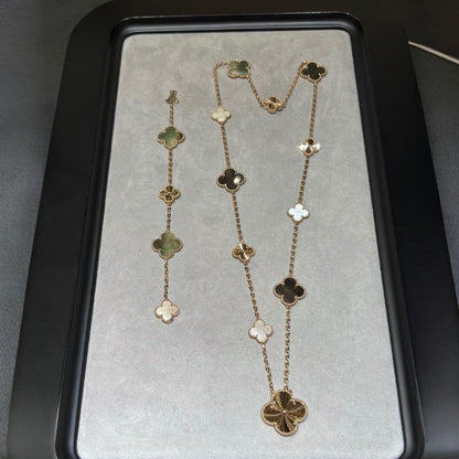 [GALE]DETACHABLE CLOVER 15(11+4) FLOWER ROSE GOLD NECKLACE SET