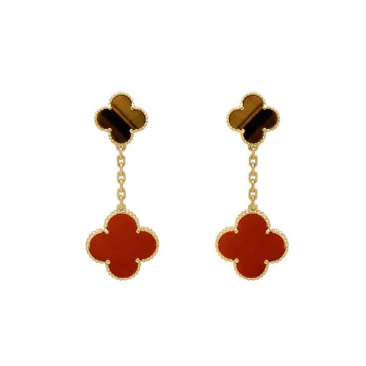 [GALE]CLOVER  2 MOTIF  TIGER EYE CARNELIAN EARRINGS