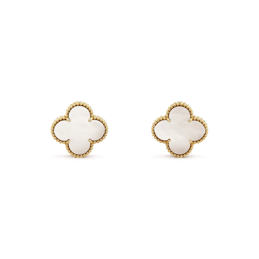 [GALE]CLOVER MEDIUM 1 MOTIFS  WHITE MOP STUD EARRINGS