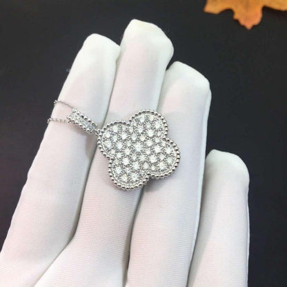 [GALE]CLOVER 25MM SILVER FULL DIAMOND BIG CLOVER NECKLACE