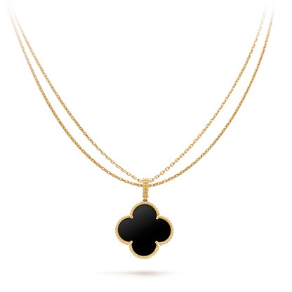 [NOVO]クローバー 25mm ゴールドオニキス ビッグクローバーネックレス