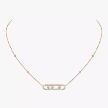 [GALE] Move Pave_ Rose Gold Diamond Necklace