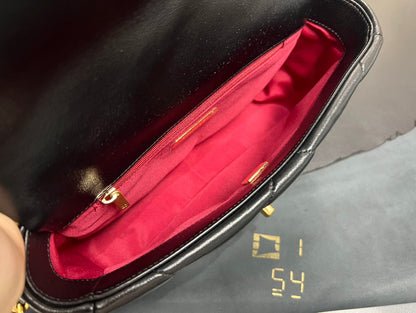 FLAP BAG 26CM GOLD HARDWARE BLACK CALFSKIN