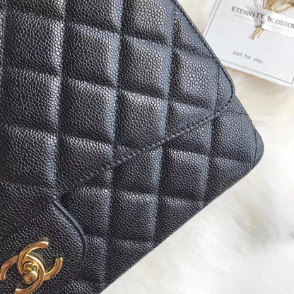 FLAP BAG 33CM BLACK CAVIAR GOLD HARDWARE