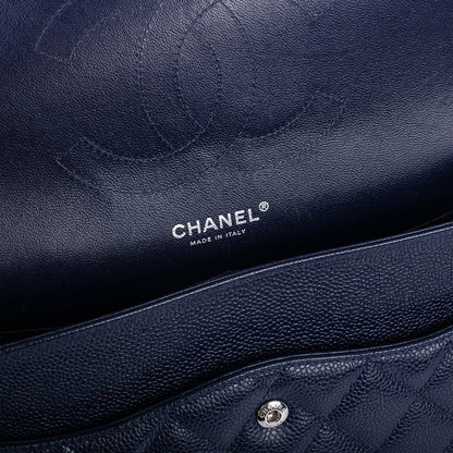 CC Classic Jumbo Navy Blue Lambskin Silver Hardware